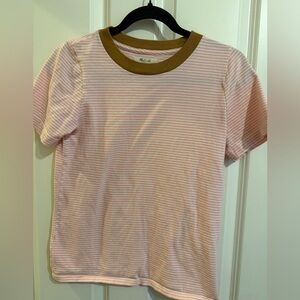 Madewell white and pink striped cotton t shirt
